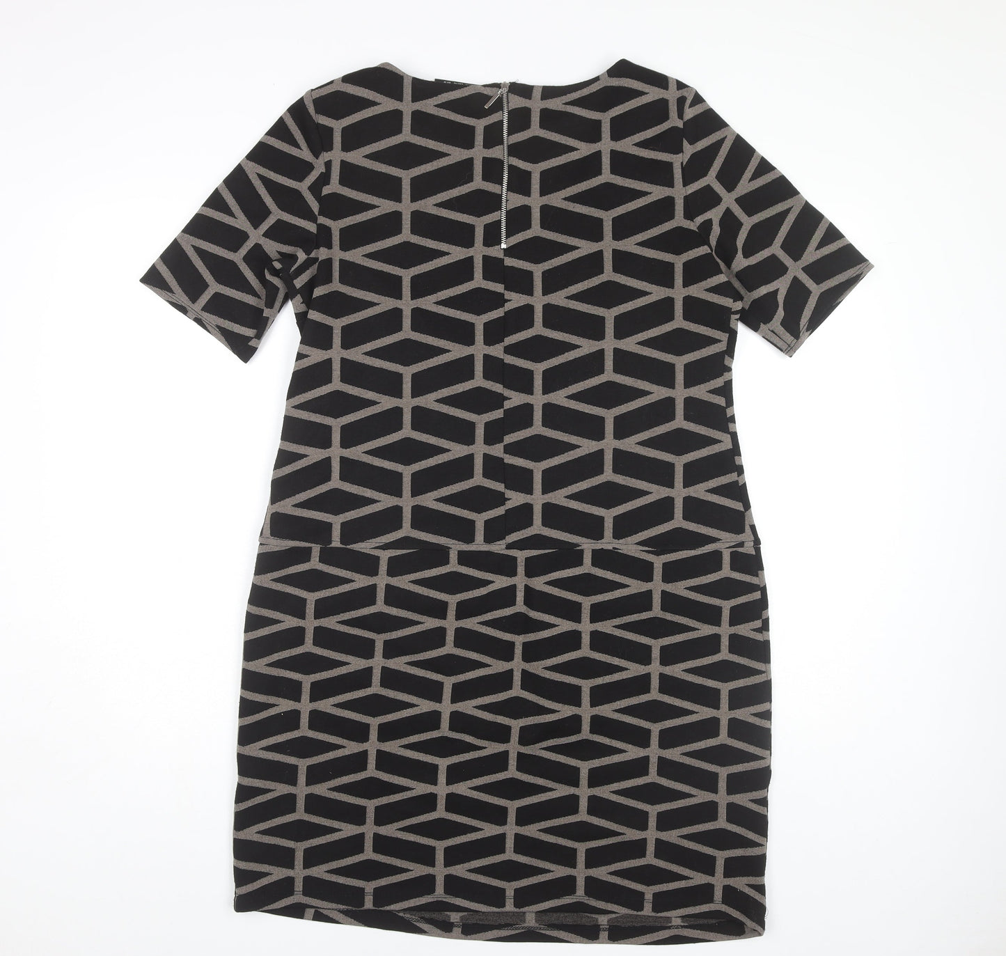 Wallis Women's Black Sheath Dress, Size 14, Geometric Pattern