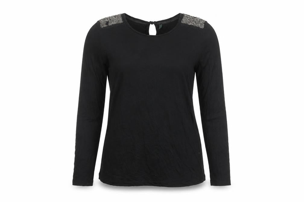 Stile Benetton Women's Black Beaded Long Sleeve Top M
