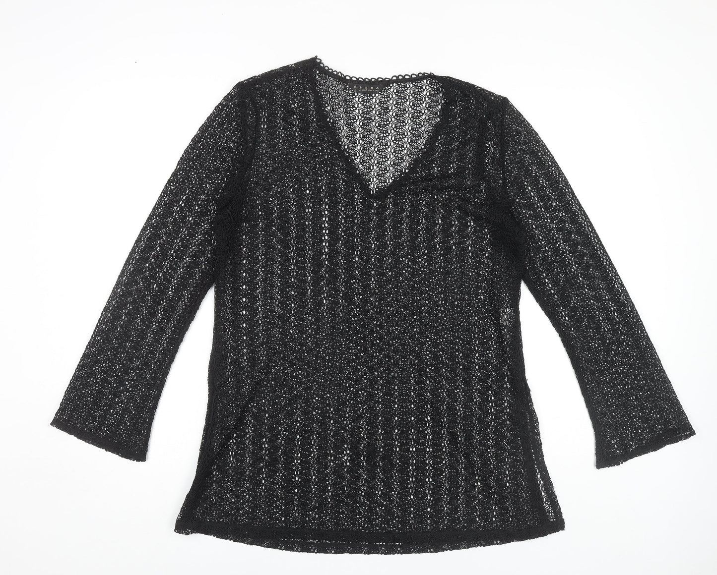Richards Women’s Black Crochet V-Neck Top UK 12