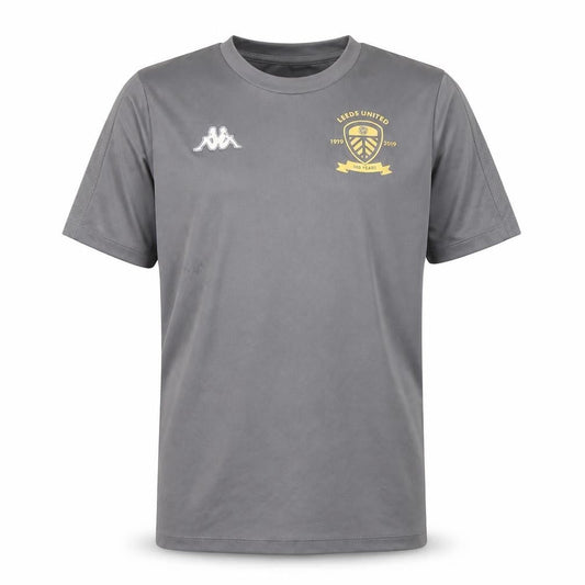 Front view of Kappa boys’ grey football t-shirt 14 years leeds united logo