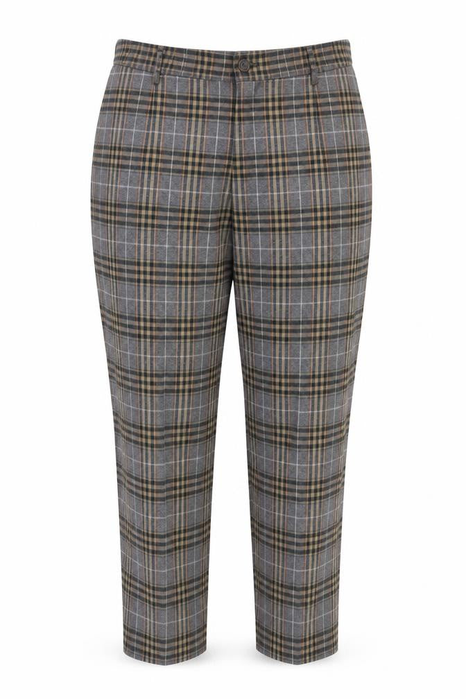 United Colors of Benetton Women's Beige Plaid Wool Blend Trousers Size 14