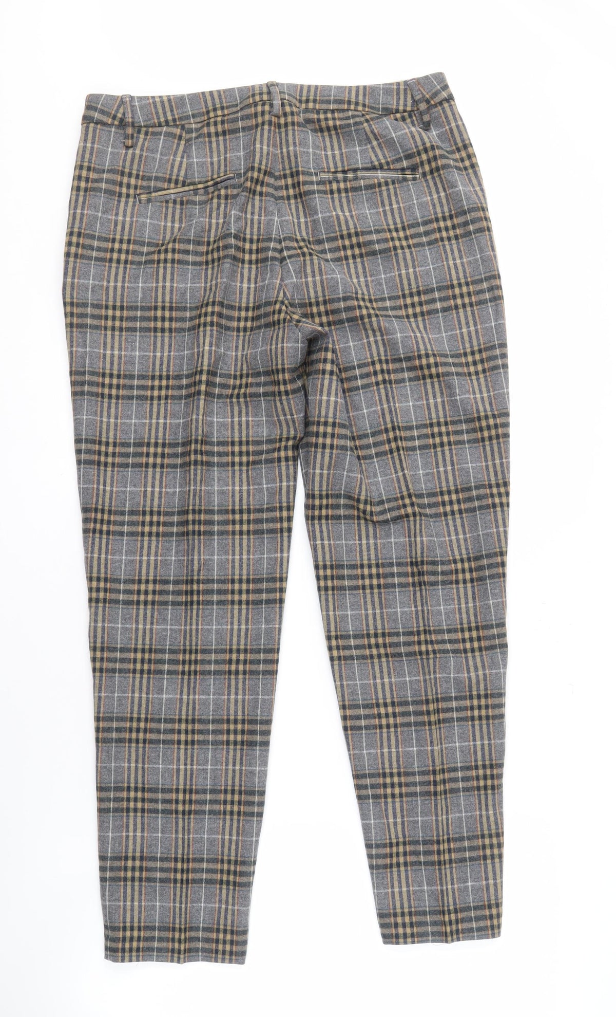 United Colors of Benetton Women's Beige Plaid Wool Blend Trousers Size 14
