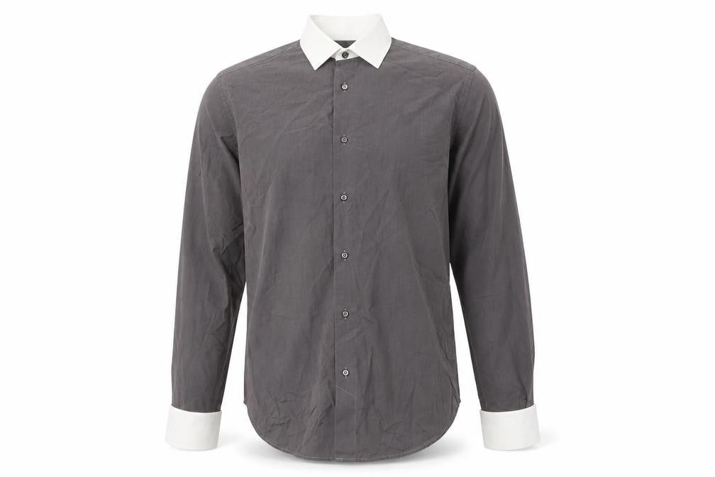 Zara Men's Grey Button-Up Shirt Size 40 Long Sleeve