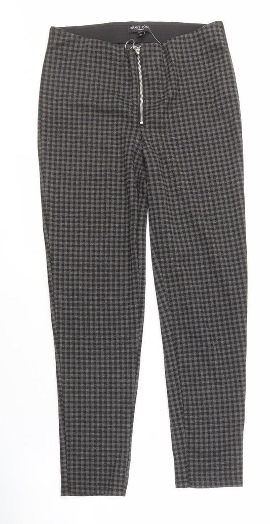 Brave Soul Women's Black Check Trousers M Size