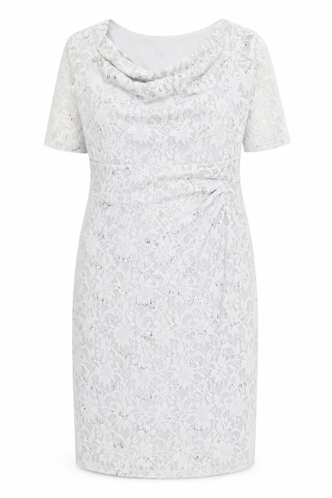 David Emanuel Grey Lace Dress with Sequins Size 18
