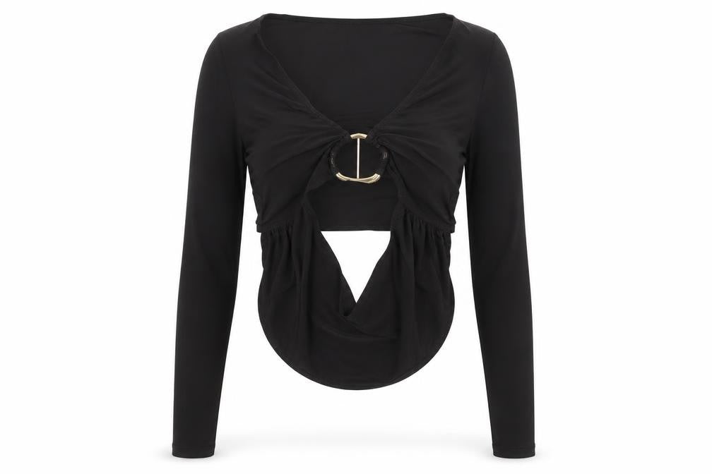 PRETTYLITTLETHING Black Long Sleeve Top Women Size 8