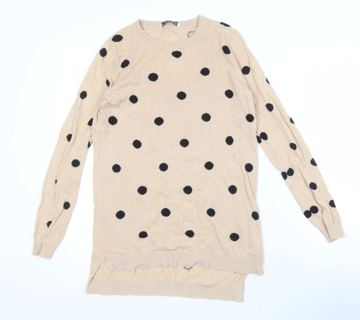 Oasis Women's XS Beige Polka Dot Long Sleeve T-Shirt