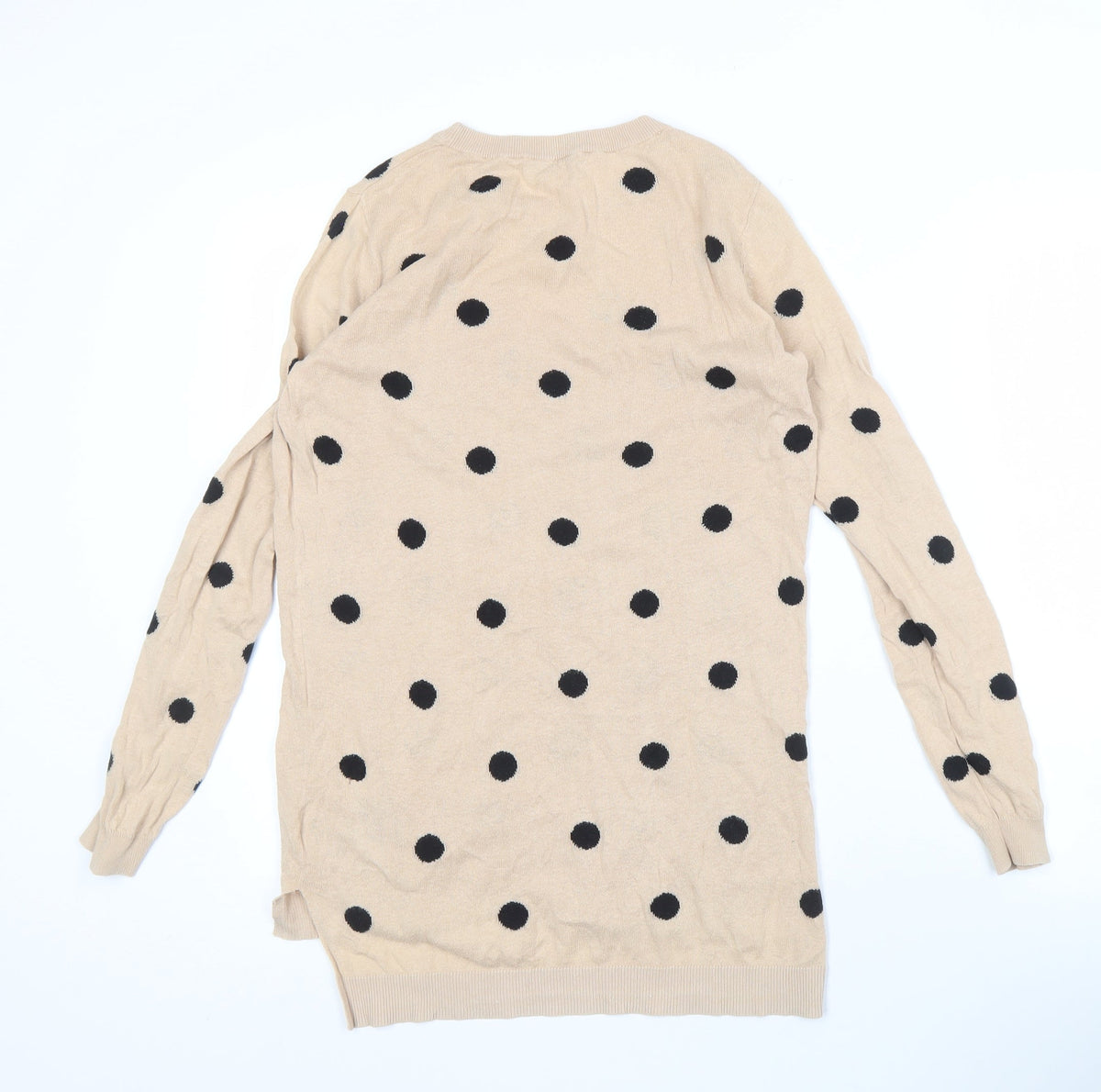 Oasis Women's XS Beige Polka Dot Long Sleeve T-Shirt