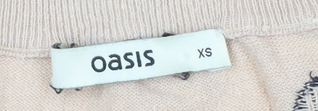 Oasis Women's XS Beige Polka Dot Long Sleeve T-Shirt