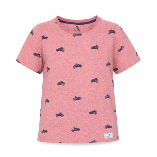 Abstract Womens Red T-Shirt Motorcycle Print Size 12
