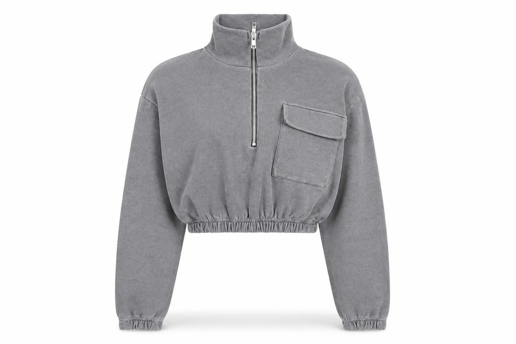 PrettyLittleThing Women's Grey Cropped Pullover Sweatshirt S