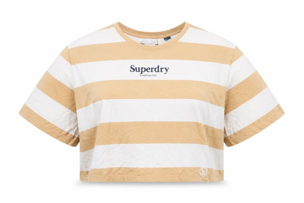 Superdry Women's Beige Striped T-Shirt UK 14
