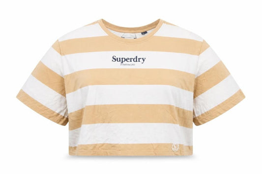 Superdry Women's Beige Striped T-Shirt UK 14