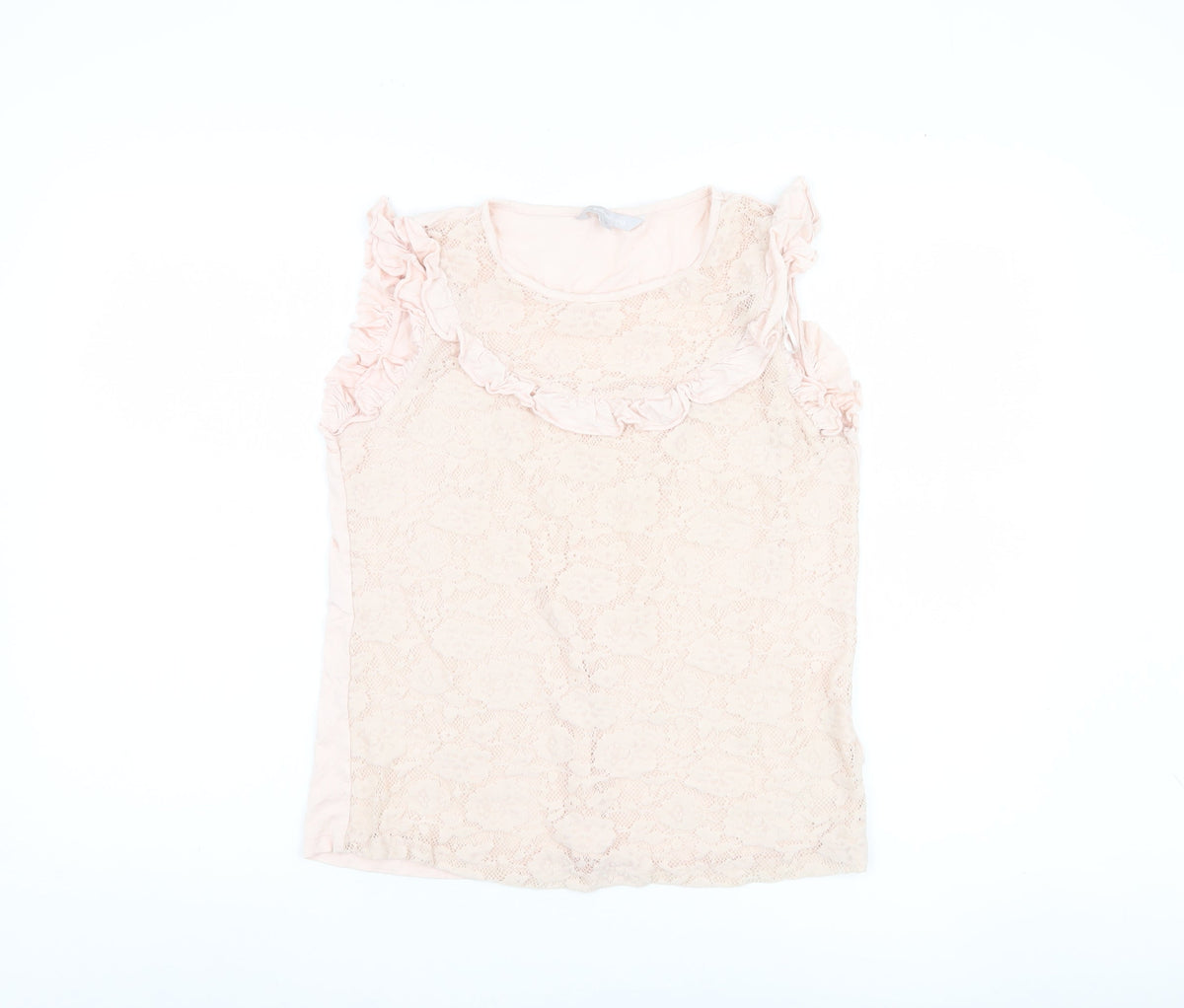 Red Herring Pink Blouse Women Size 14 Sleeveless Ruffle