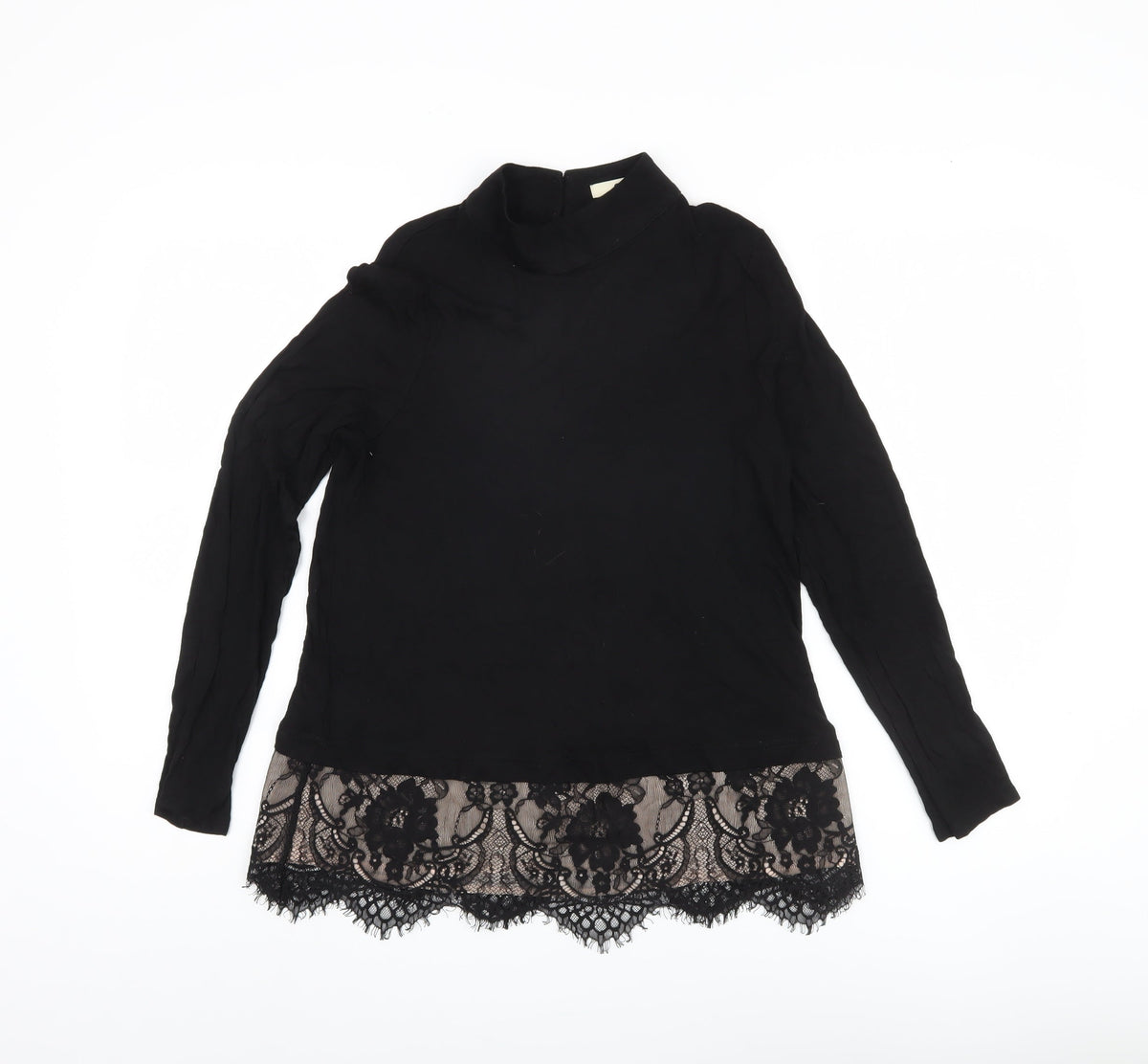 Oasis Women's Black Blouse, M, High Neck Lace
