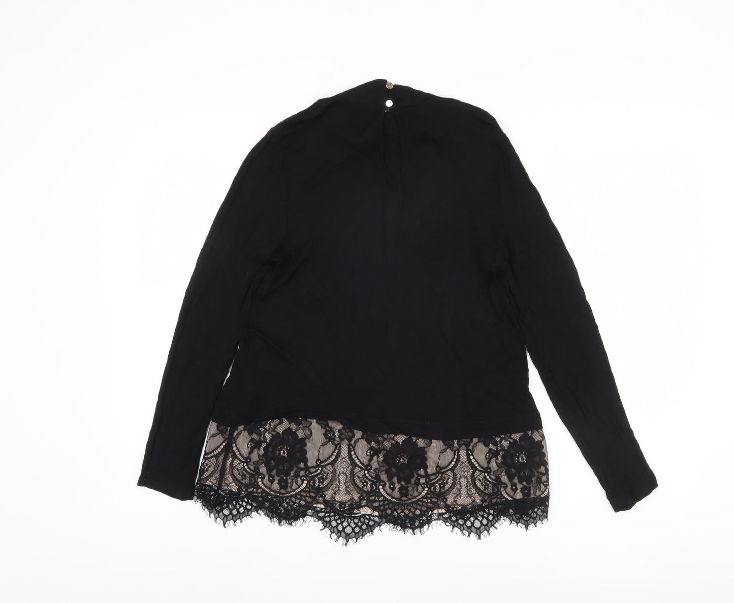 Oasis Women's Black Blouse, M, High Neck Lace