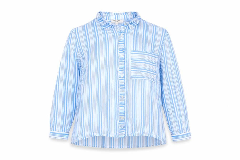 Great Plains Women's Blue Striped Button-Up Shirt Size 10