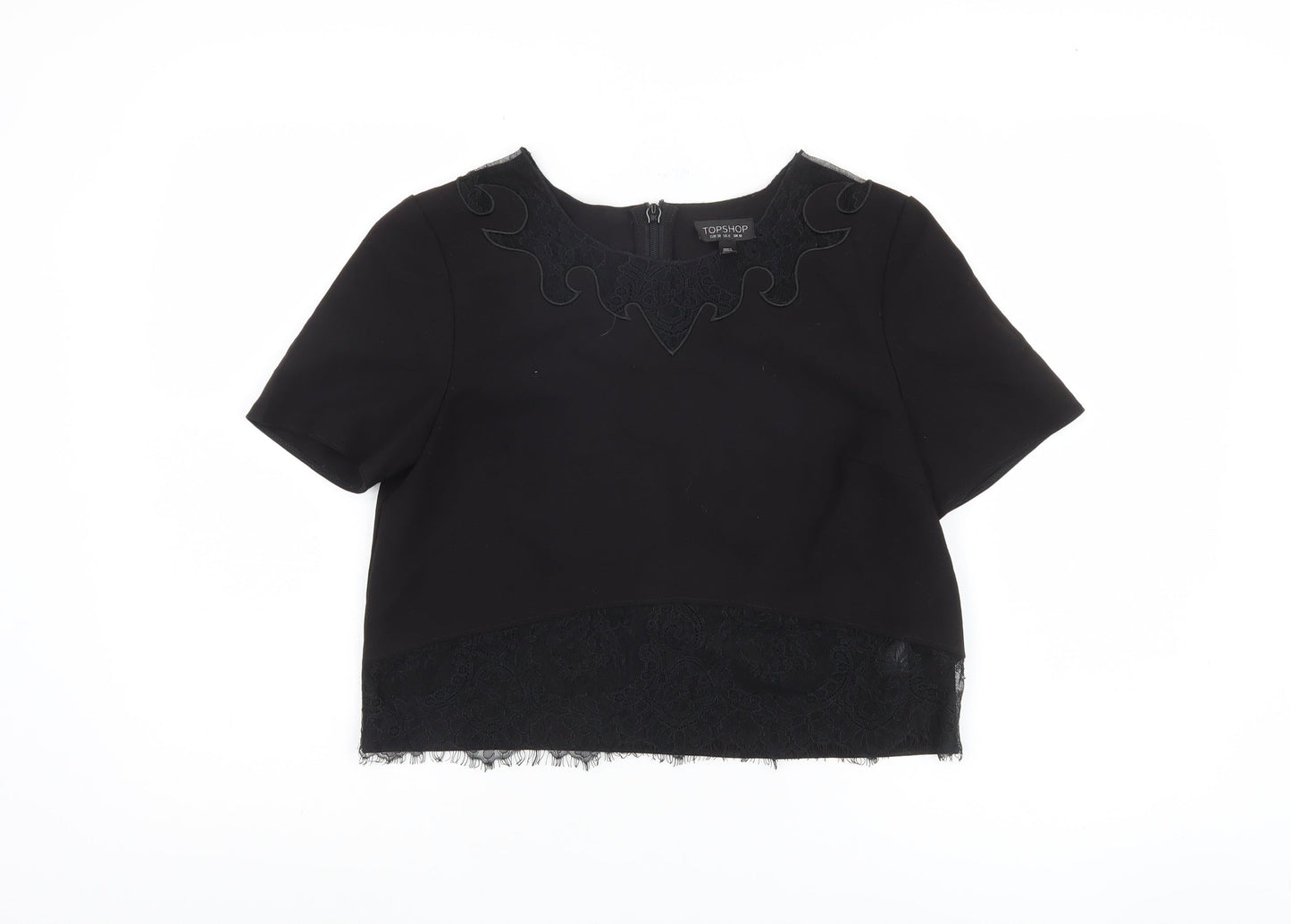 Topshop Women's Black Lace Accent Crop Top UK Size 10