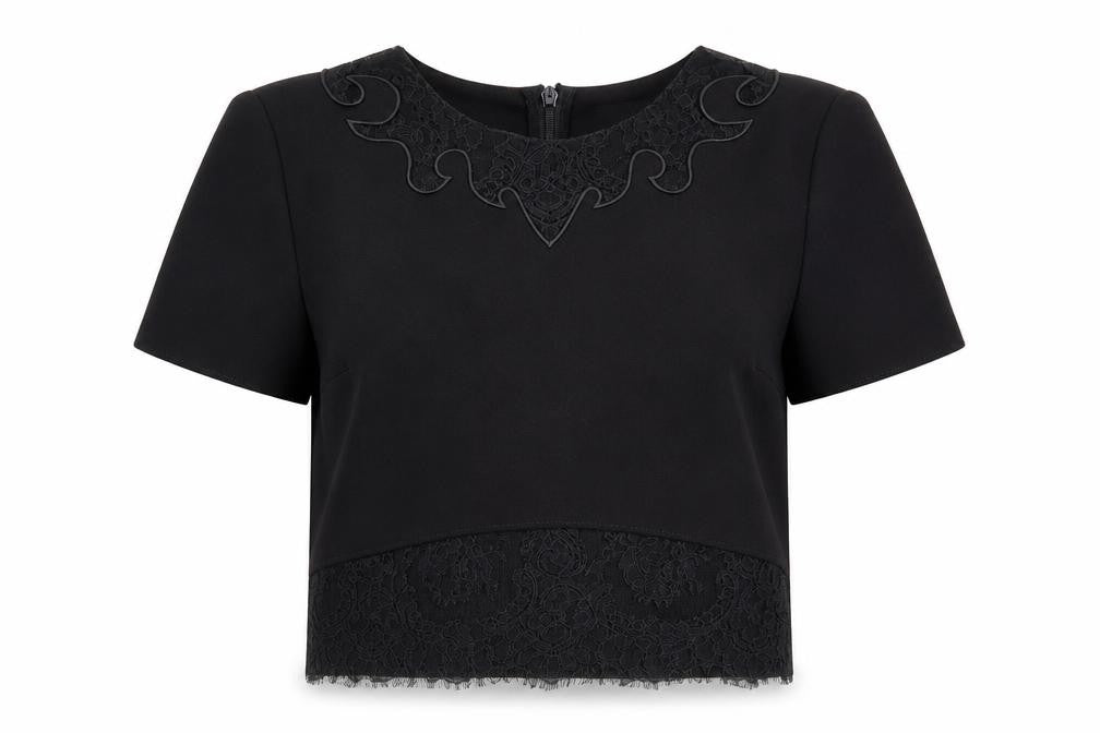 Topshop Women's Black Lace Accent Crop Top UK Size 10