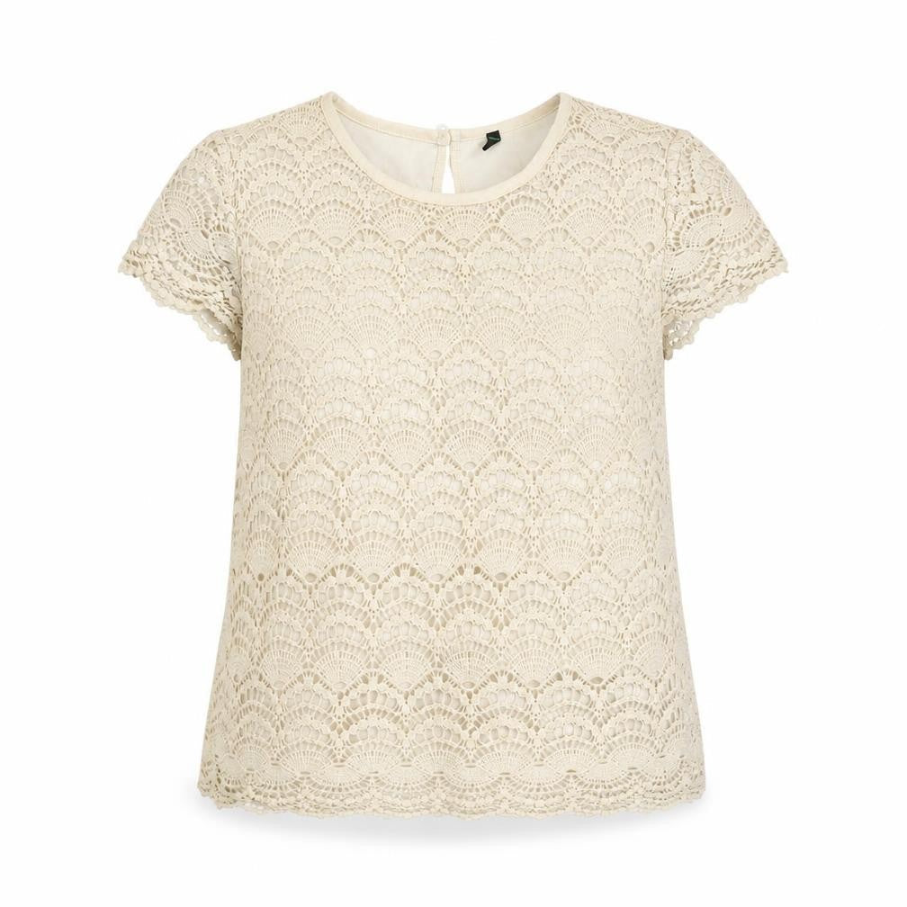 Stile Benetton Women's Beige Lace Blouse M Casual Chic