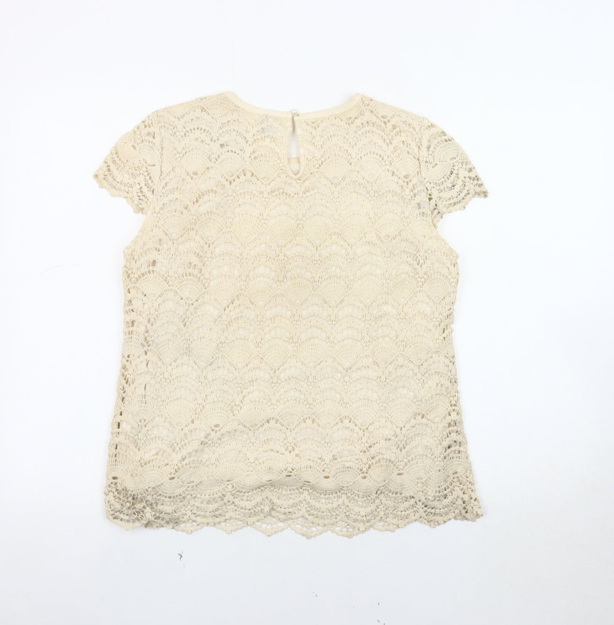 Stile Benetton Women's Beige Lace Blouse M Casual Chic