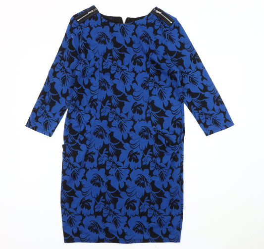 Wallis Women's Blue Floral Dress, Size 8, 3/4 Sleeve