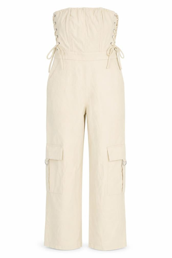PrettyLittleThing Beige Strapless Jumpsuit UK 4 Petite
