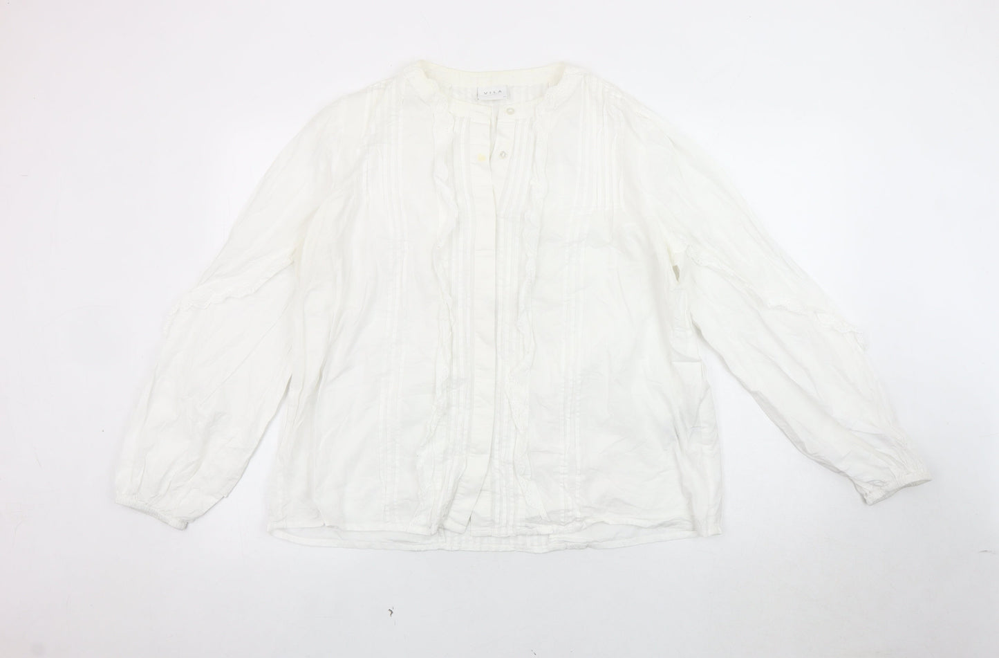 VILA Women's White Blouse - Size 16, Button Accent