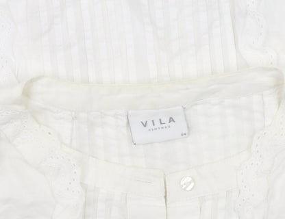 VILA Women's White Blouse - Size 16, Button Accent