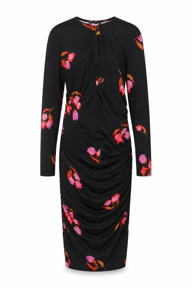 Zara Women's Black Floral Bodycon Midi Dress, M