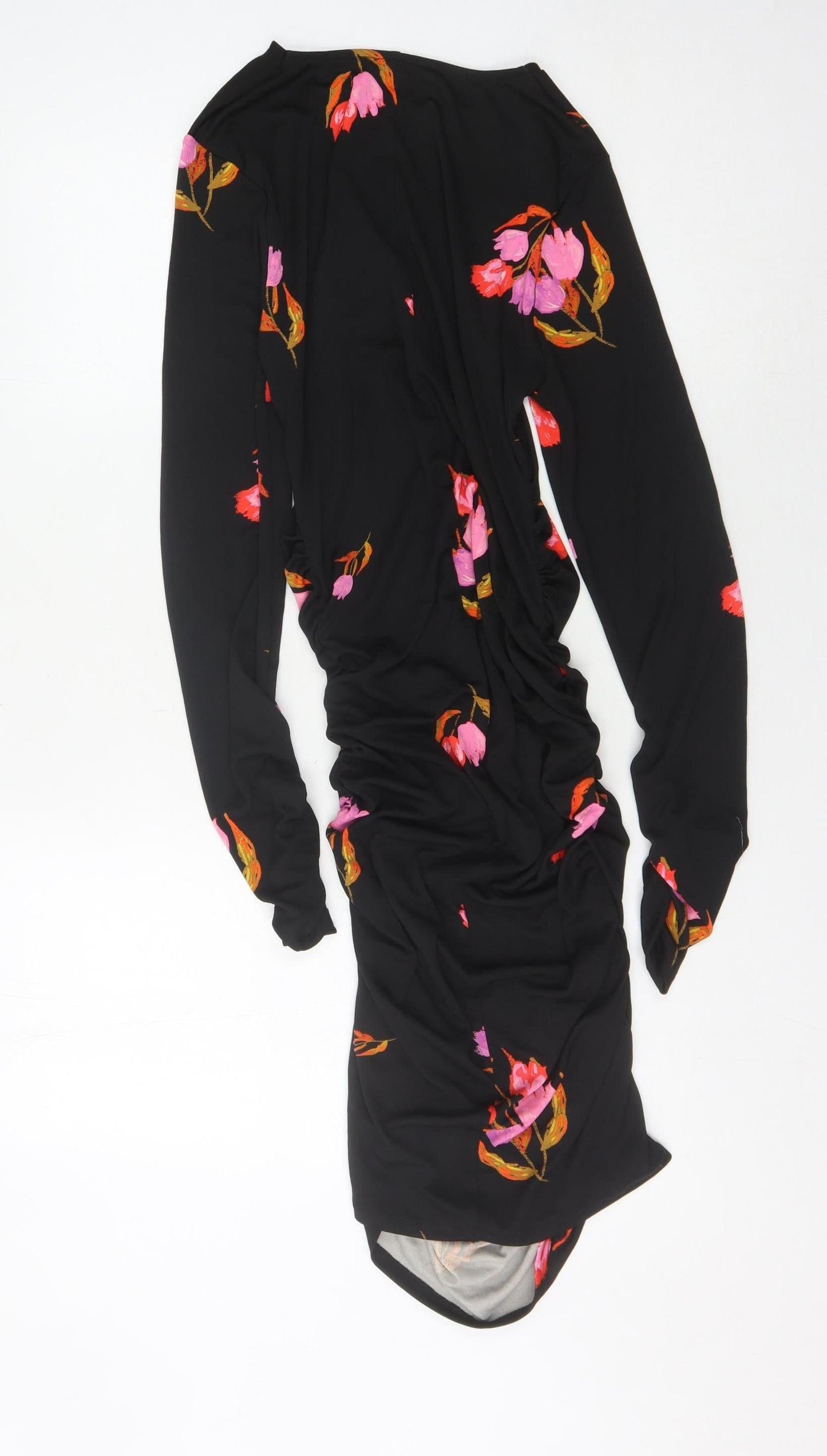 Zara Women's Black Floral Bodycon Midi Dress, M