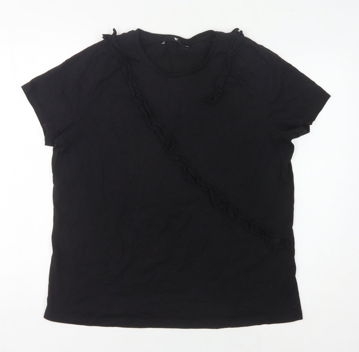 V by Very Women's Black T-Shirt Size 16 Casual Ruffle