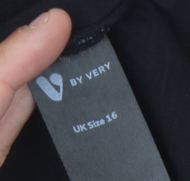 V by Very Women's Black T-Shirt Size 16 Casual Ruffle