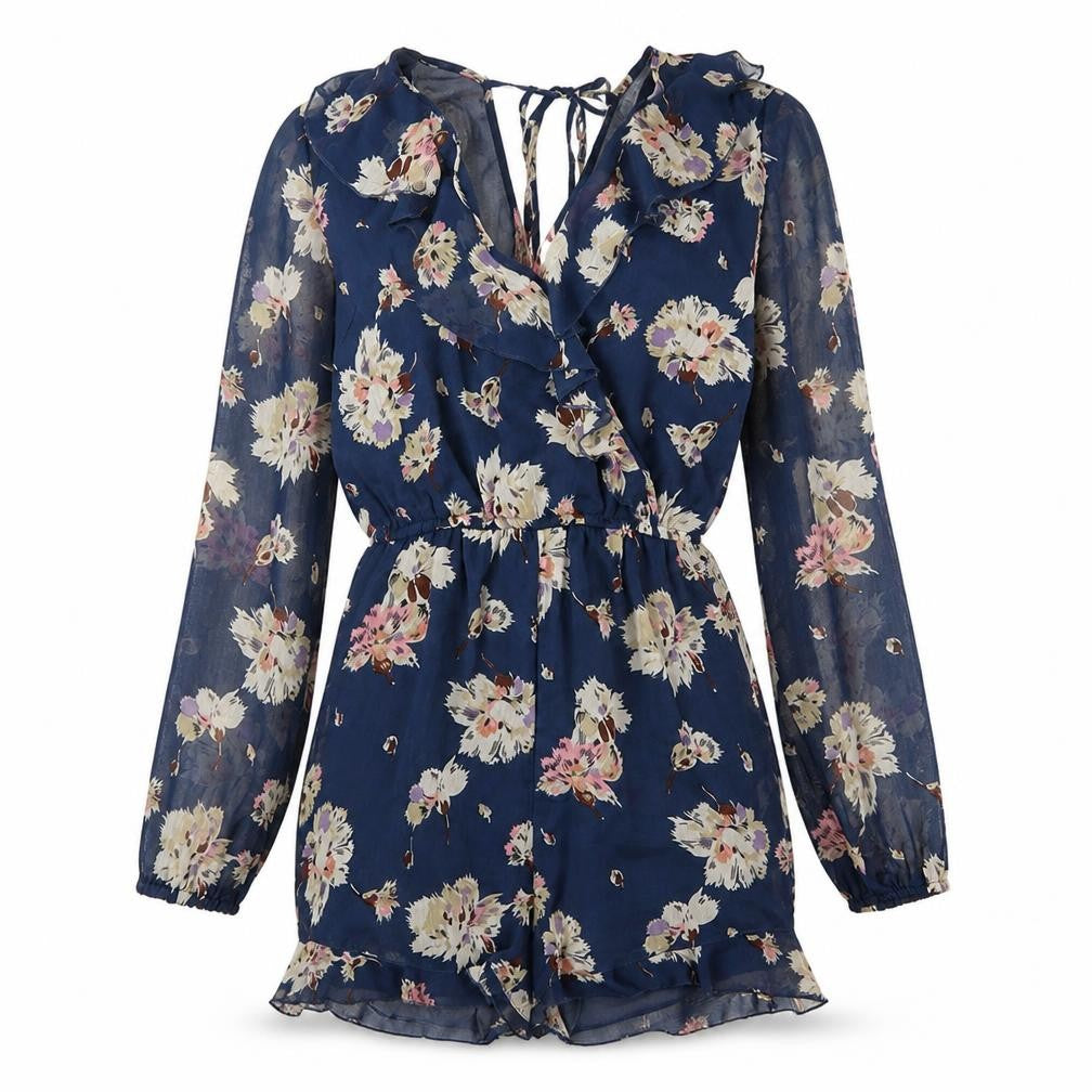 New Look Women's Blue Floral Playsuit Size 8