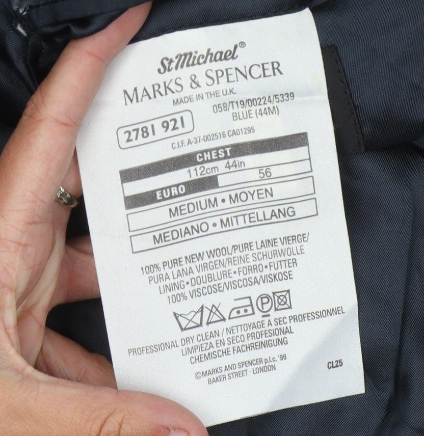 Marks and Spencer Men's Blue Wool Blazer, Size 44R Vintage