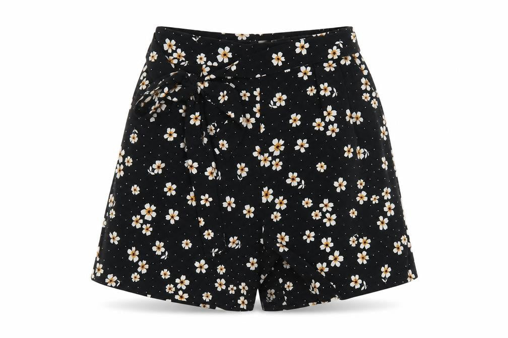 Monki Women's Black Floral Paperbag Shorts - Size S