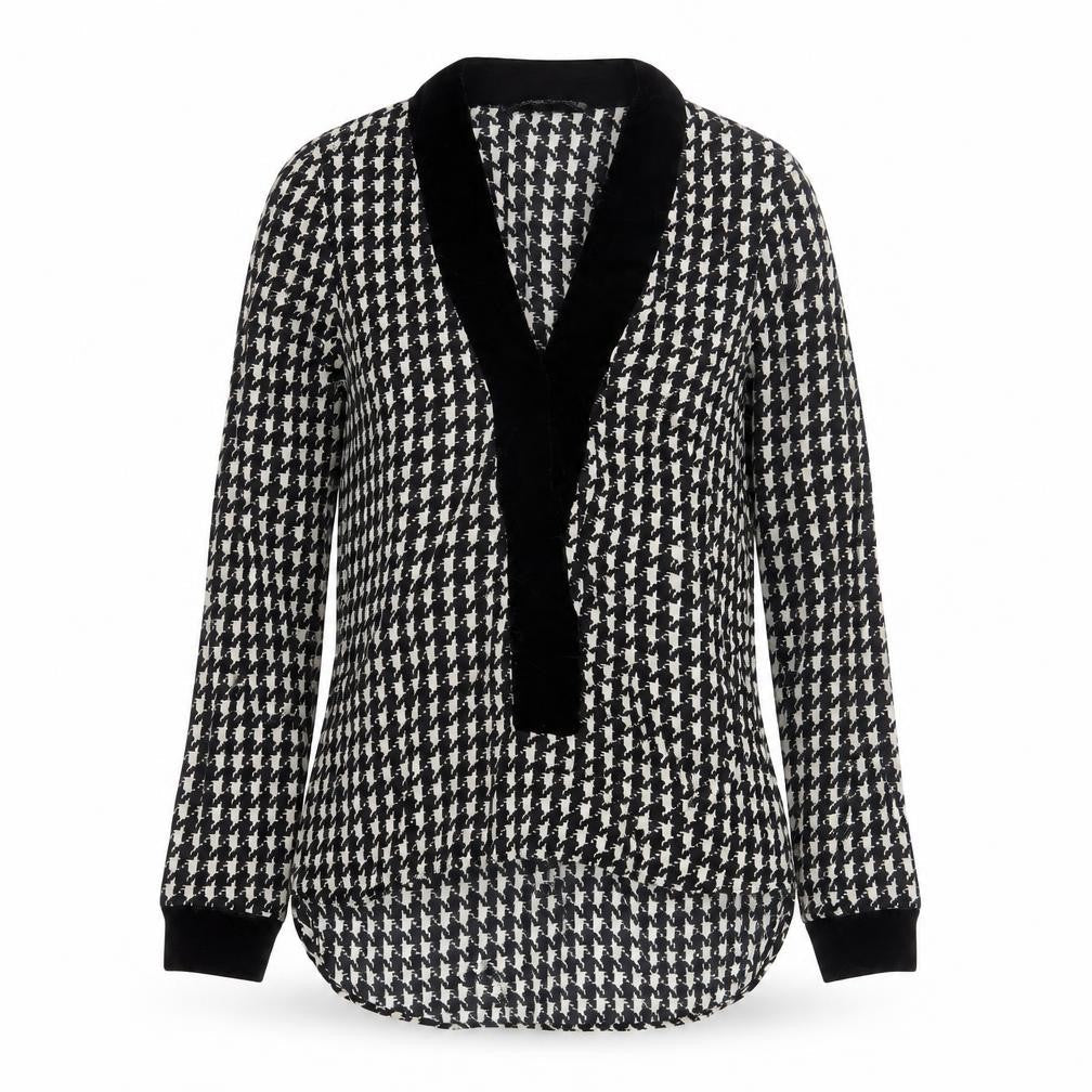 Zara Women Black Houndstooth Long Sleeve Kimono Blouse - Size 10