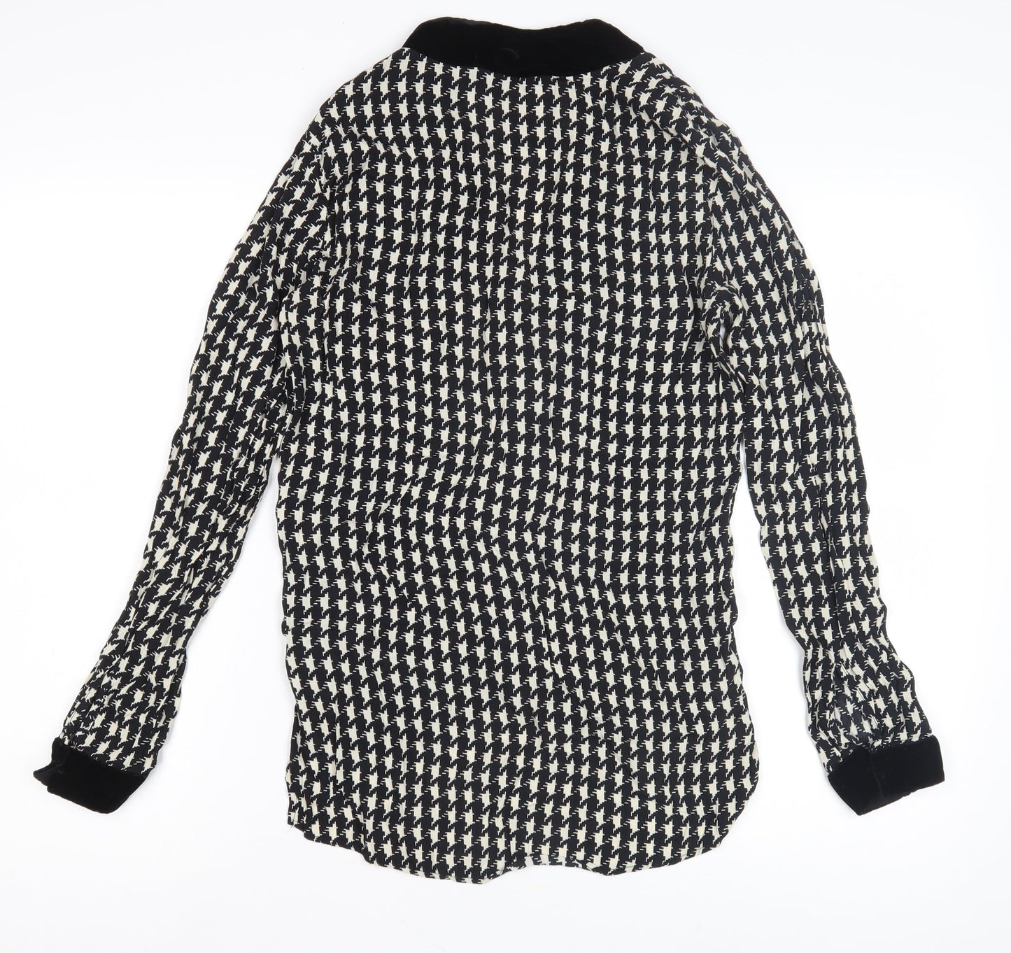 Zara Women Black Houndstooth Long Sleeve Kimono Blouse - Size 10