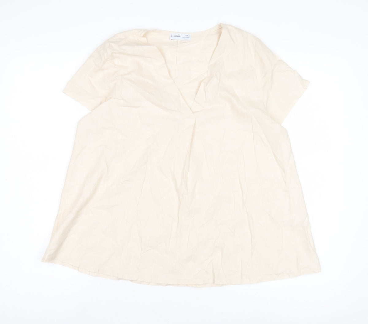 Blue Navy Women's Beige V-Neck Blouse, Size M, Casual