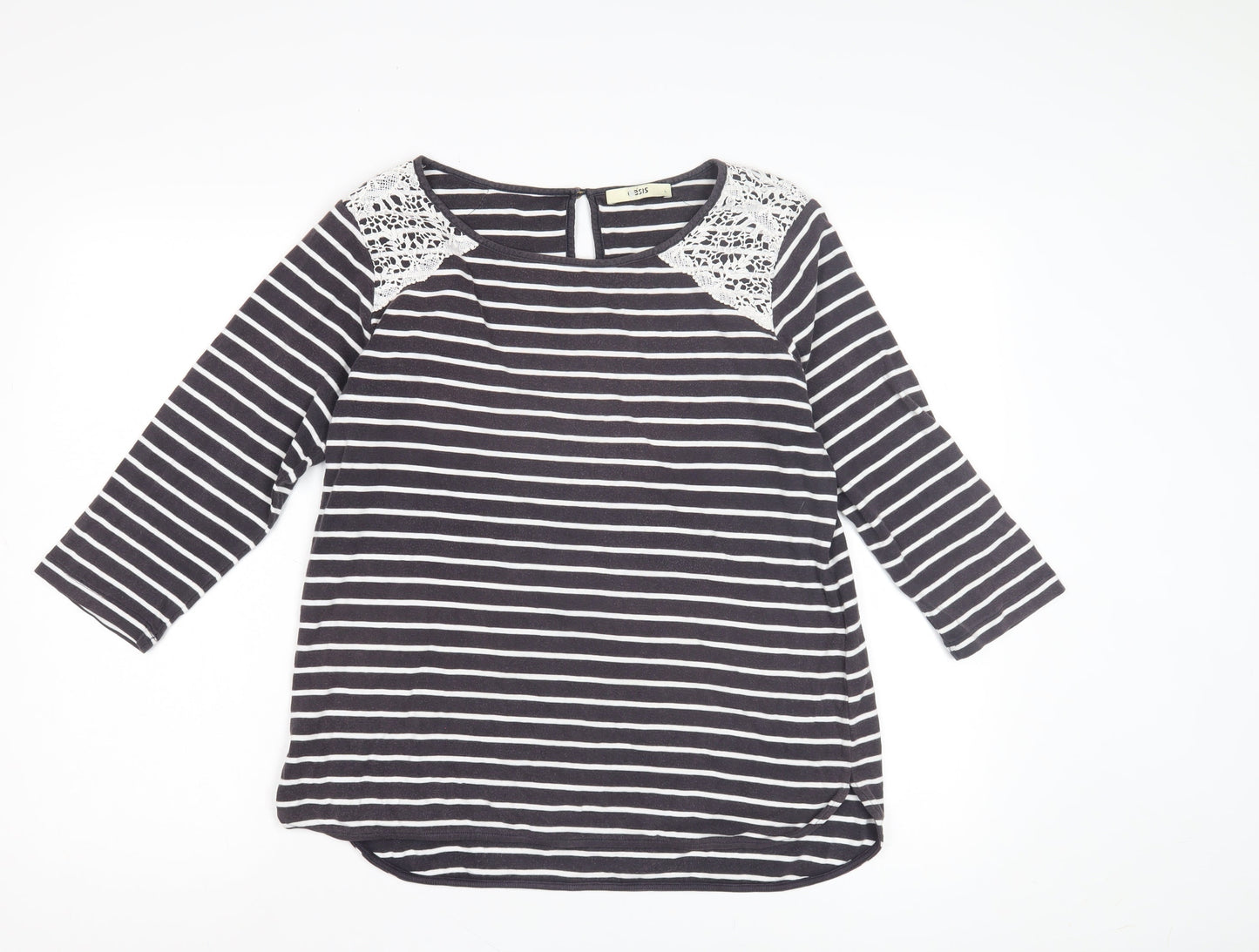 Oasis Women's Black White Striped Lace T-Shirt L