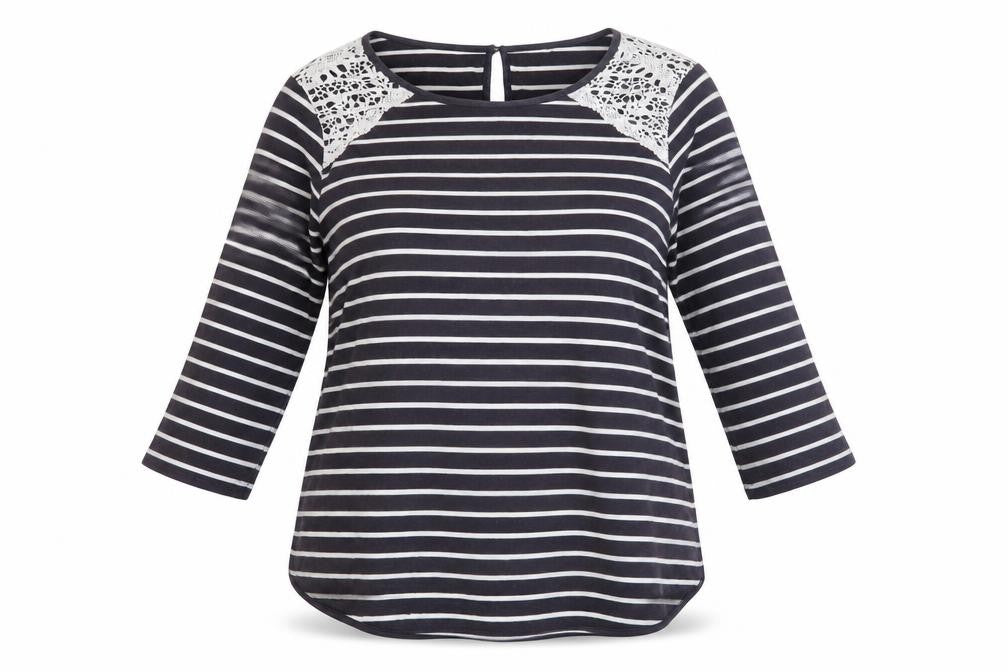 Oasis Women's Black White Striped Lace T-Shirt L
