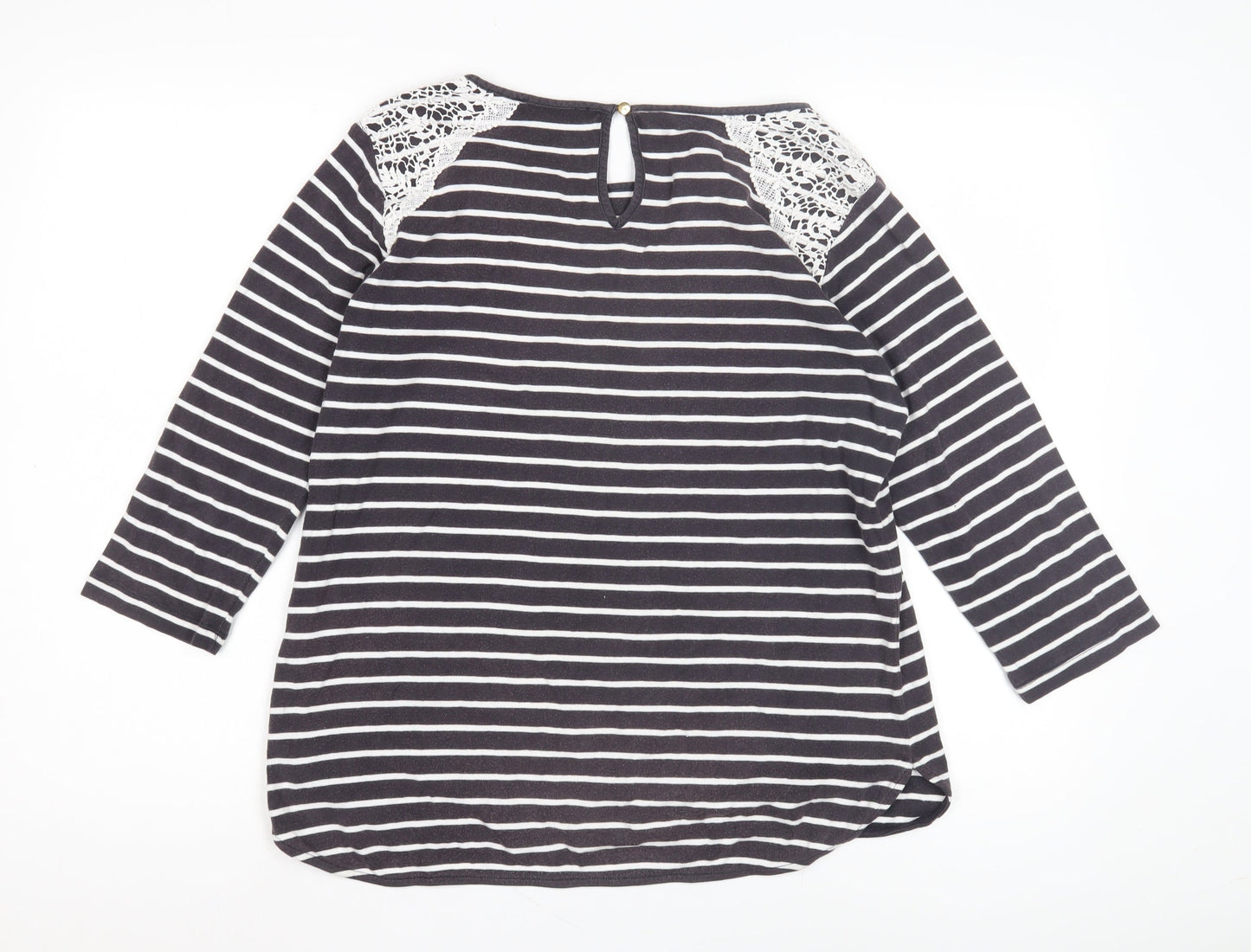Oasis Women's Black White Striped Lace T-Shirt L