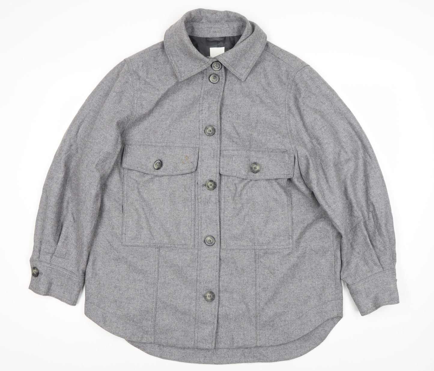 H&M Men's Grey Wool Blend Mid-Length Jacket M