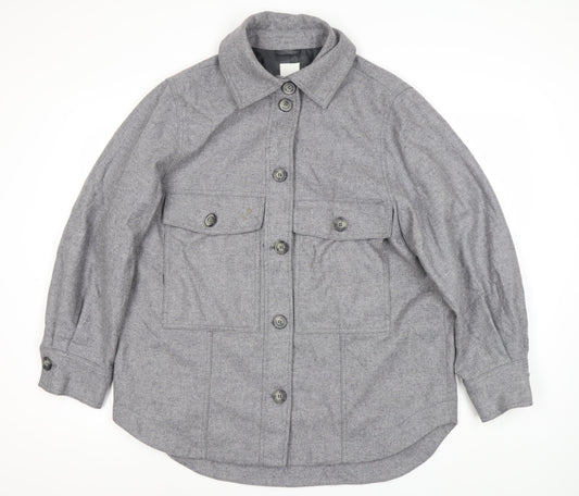 H&M Men's Grey Wool Blend Mid-Length Jacket M