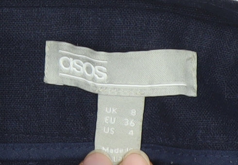 Asos Women's Blue Linen Blend Trousers Size 8