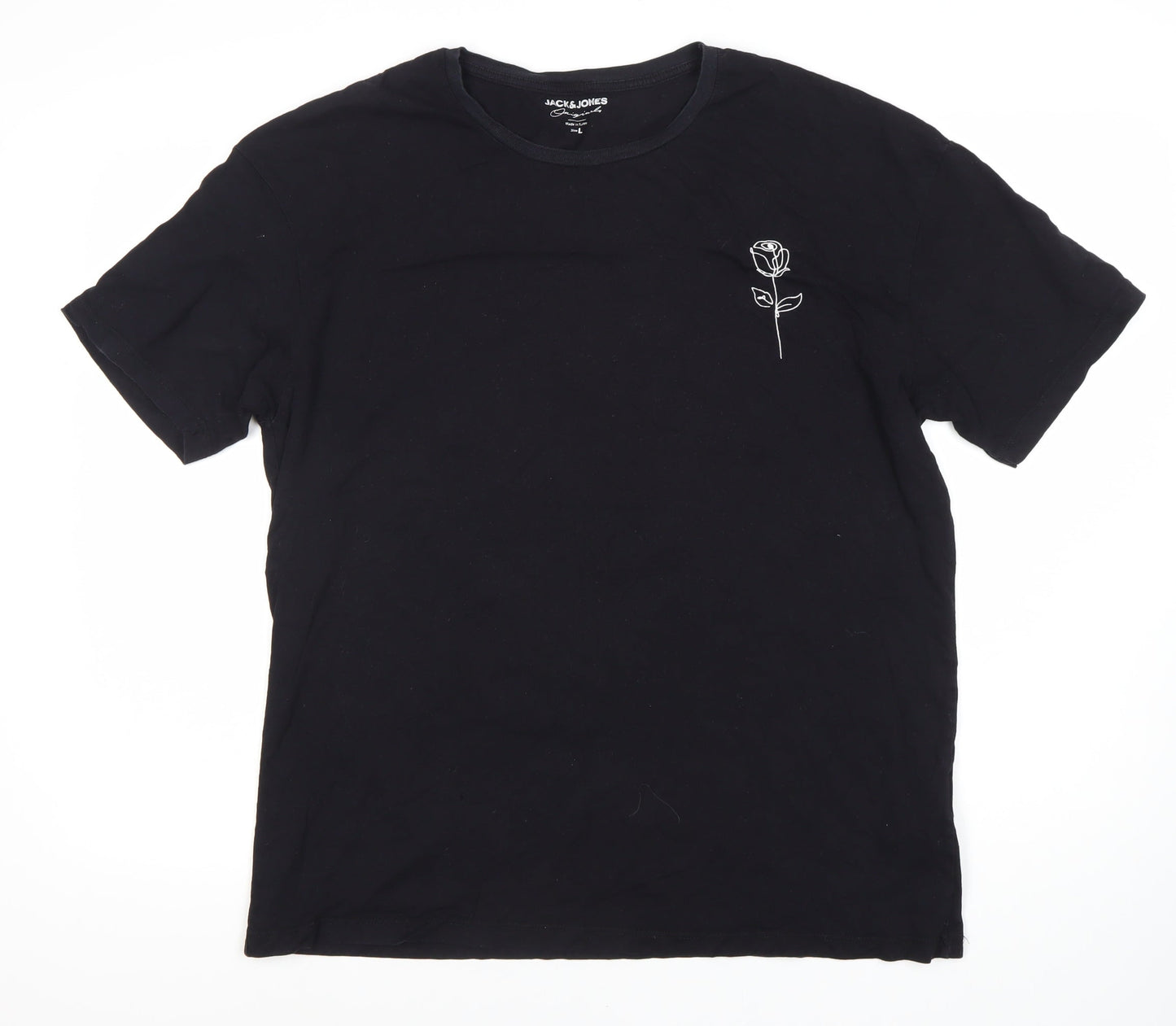 JACK & JONES Men's Black Art Rose Graphic T-Shirt L