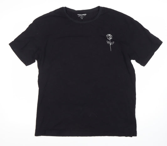 JACK & JONES Men's Black Art Rose Graphic T-Shirt L