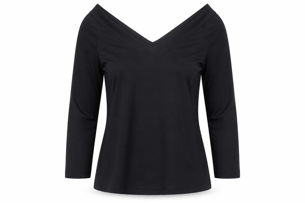 Amaranto Women's Black V-Neck Top - Size 12