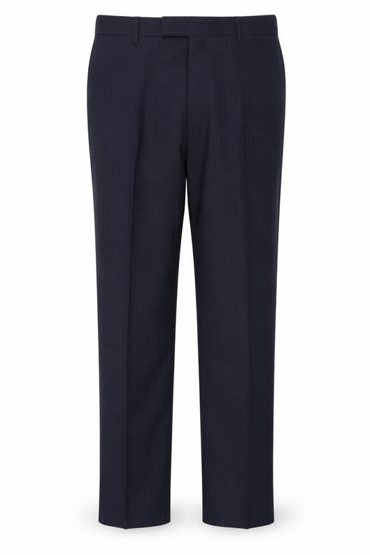 Front view of Jaeger Men's Black Striped Dress Pants 36R