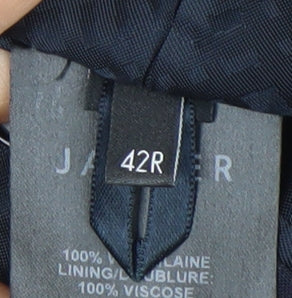 Brand and care label for Jaeger Men's Blue Striped Blazer, 42 Regular Fit